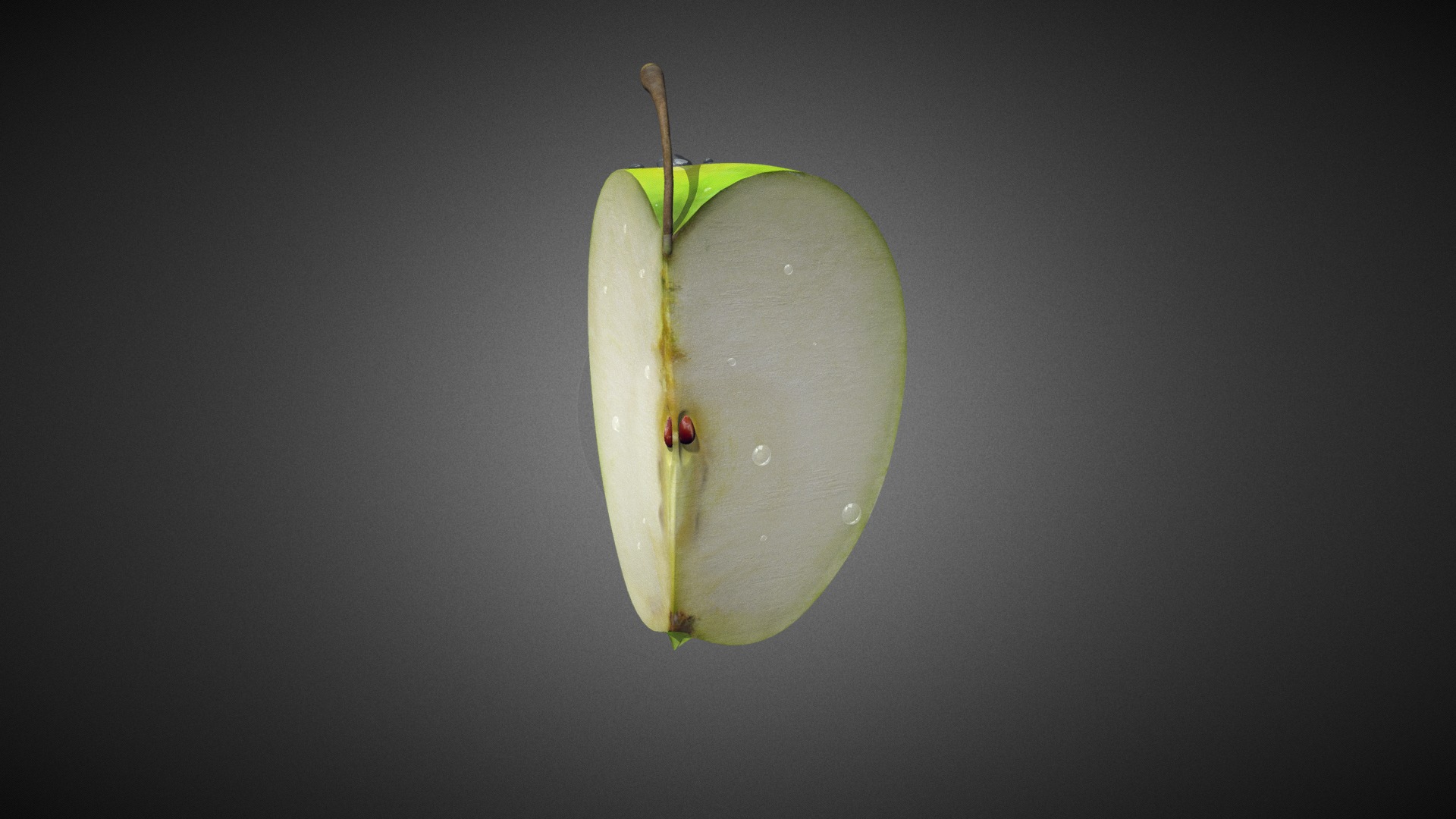3D model Green Apple (Quarters) - This is a 3D model of the Green Apple (Quarters). The 3D model is about a green leaf with red spots.