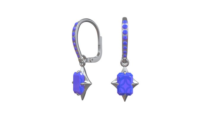 Pointed Star Sapphire Earrings, Jewelry 3D Model