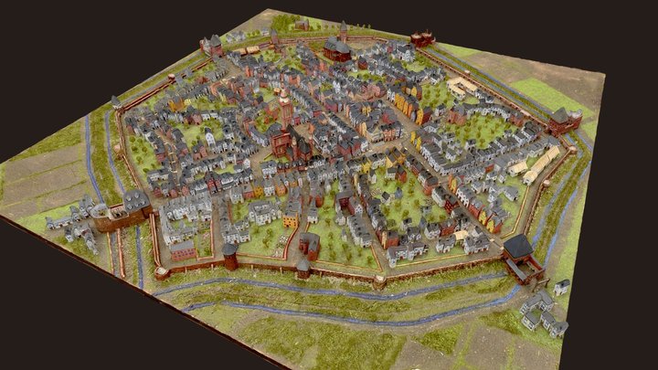 Medieval Cityscape Dueren 1634 3D Model