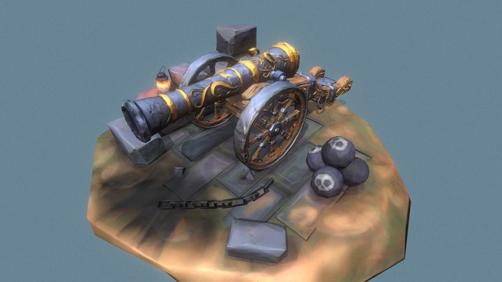 Stylized Cannon Diorama 3D Model