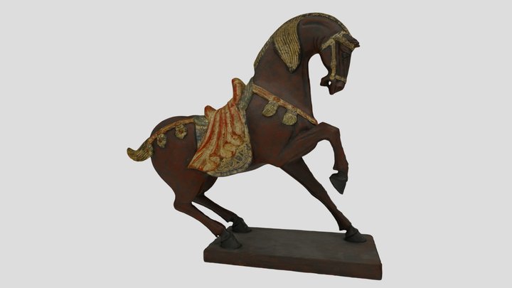 Antique Wood Carving - Tang Horse Red Medium 4 3D Model