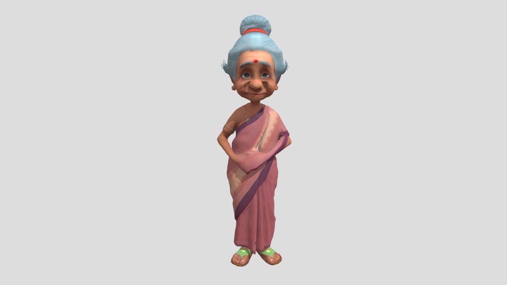 stylized elderly Indian grandmother character,