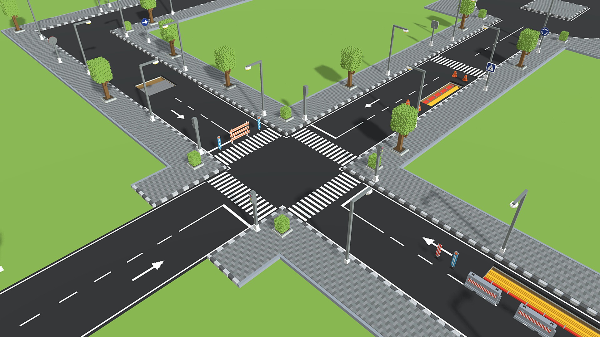 3D model Voxel Road Sections & Signs (69 Items) - This is a 3D model of the Voxel Road Sections & Signs (69 Items). The 3D model is about a model of a park.