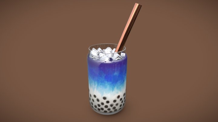 Blue Pea Flower Bubble Milk Tea 3D Model