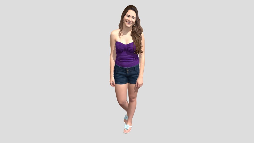Purple Bandeau Top And Denim Shorts