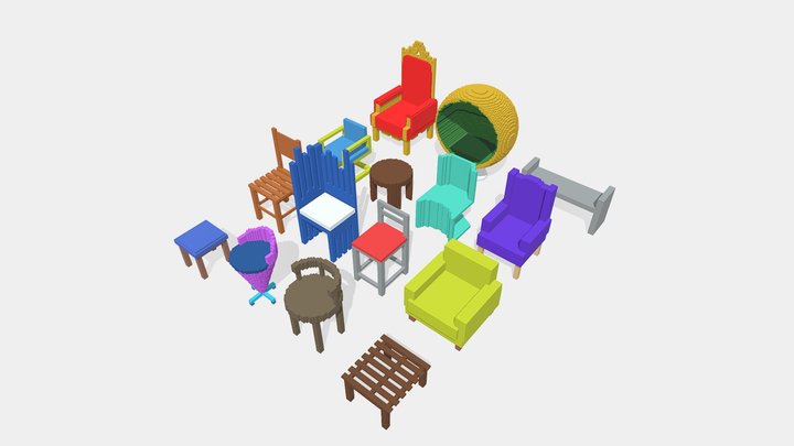 Set chair Voxel Art 3D Model