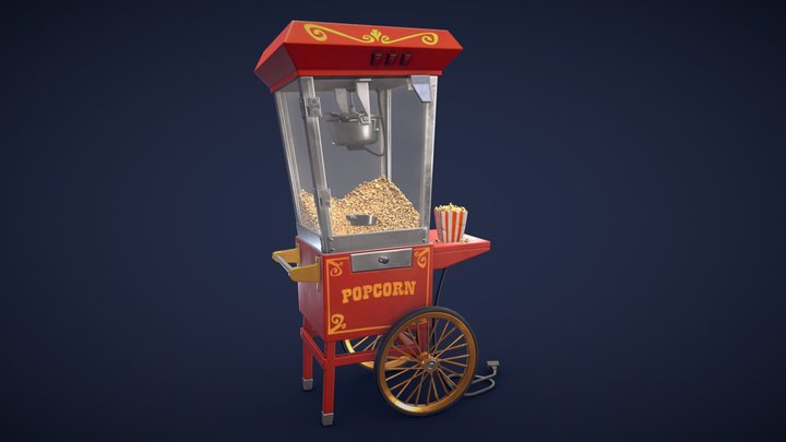 Stylized Popcorn Machine / Cart - Low Poly 3D Model