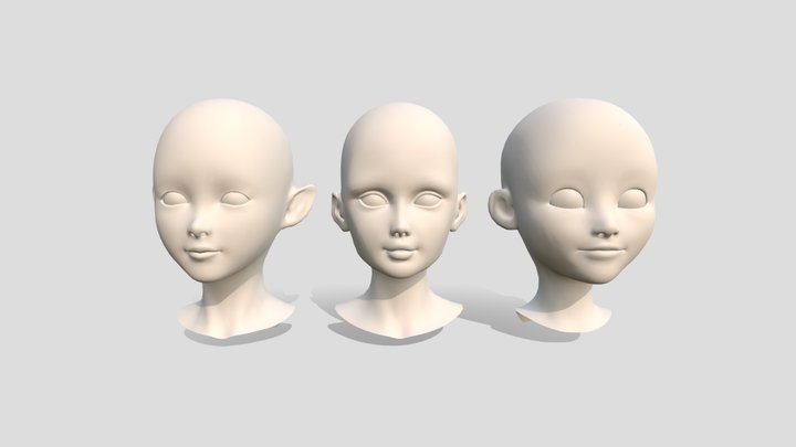 Stylized girl head base Meshes 3D Model