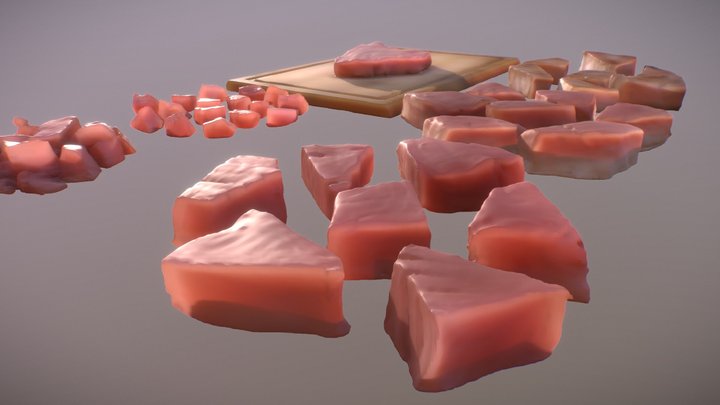 Tuna Meat - Steak Raw Cooked Chopped 3D Model