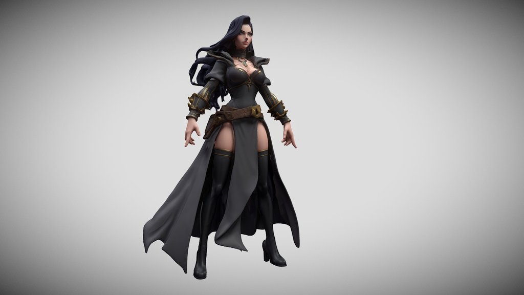 Woman Vampire Hunter In Black Outfit