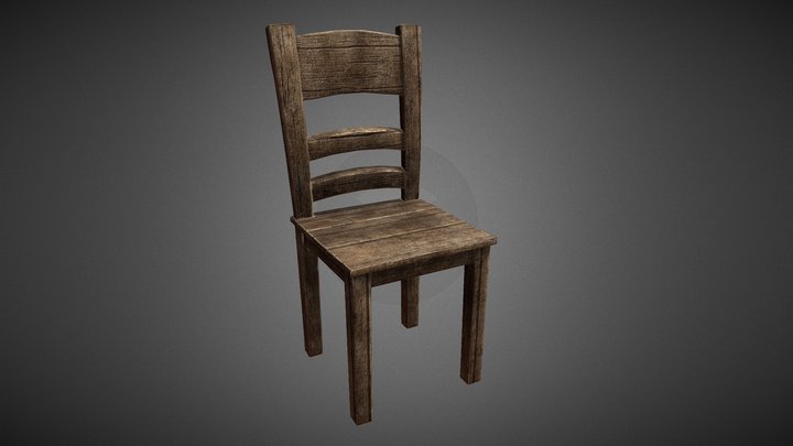 Low Poly Old Wood Chair 3D Model