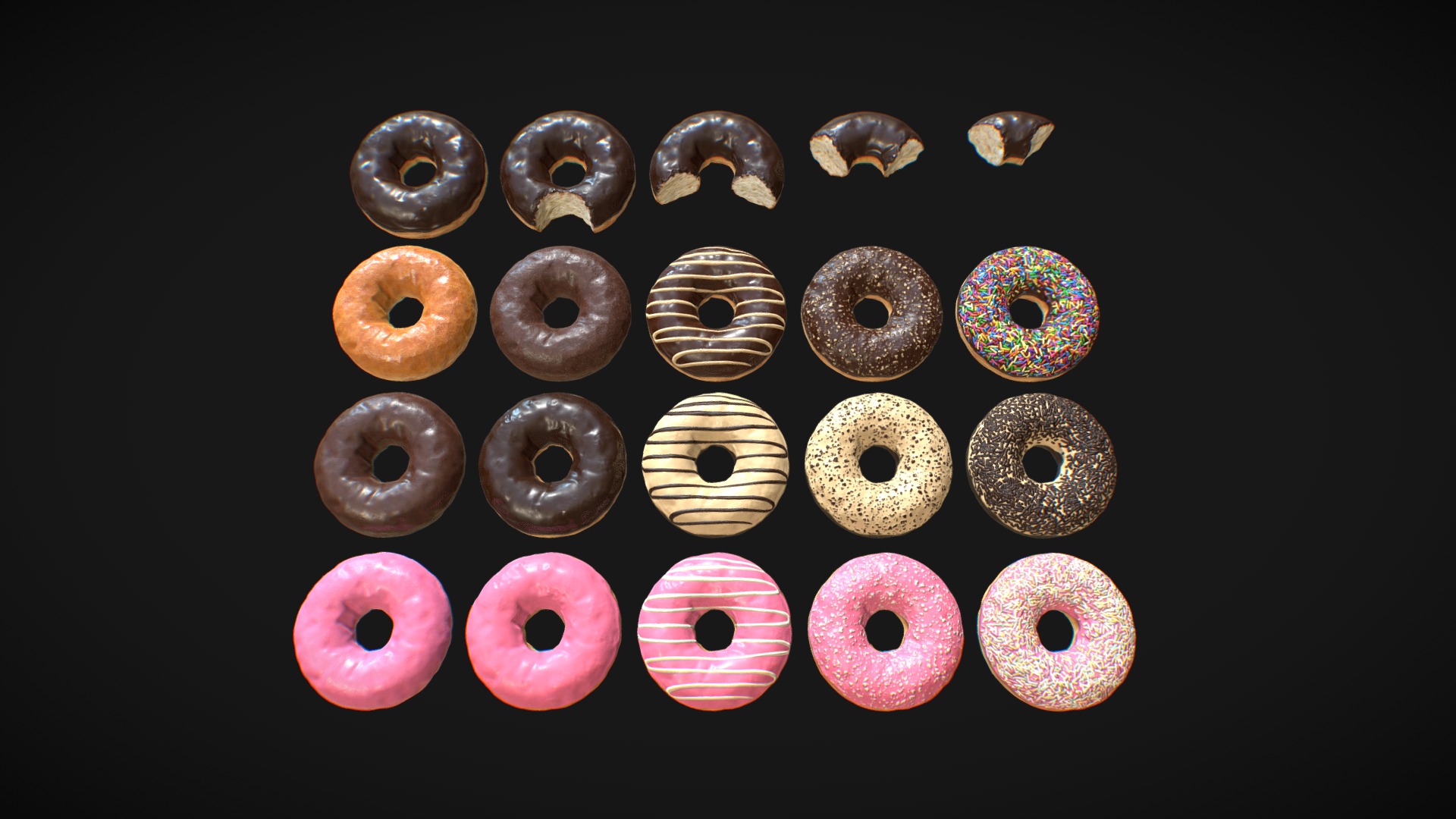 3D model Donuts - This is a 3D model of the Donuts. The 3D model is about a group of circular objects.