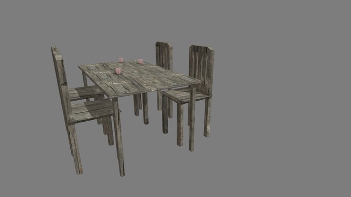 A table, chairs & few cups 3D Model