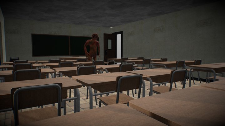 Lowpoly Monster Character + Abandoned School 3D Model