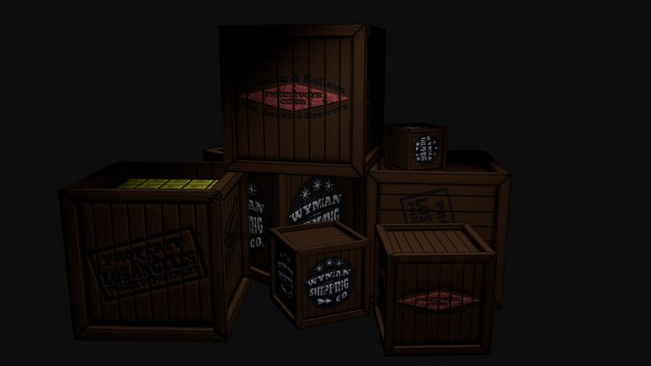 Group of Crates 3D Model