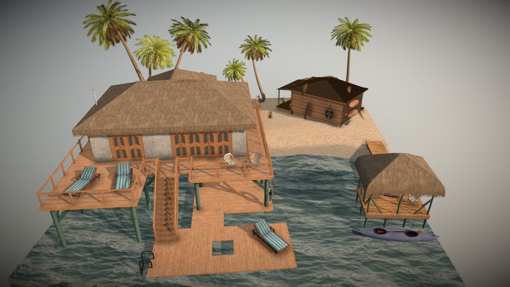 House by the ocean - Diorama 3D Model
