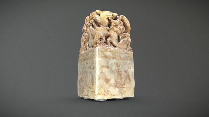 Chinese Art Carved Soapstone Seal Stamp 3D Model