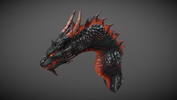 A massive ancient dragon head sculpted