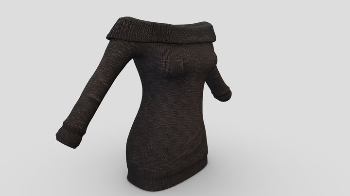 Knitted Off Shoulder Sweater Mini Dress 3D Model