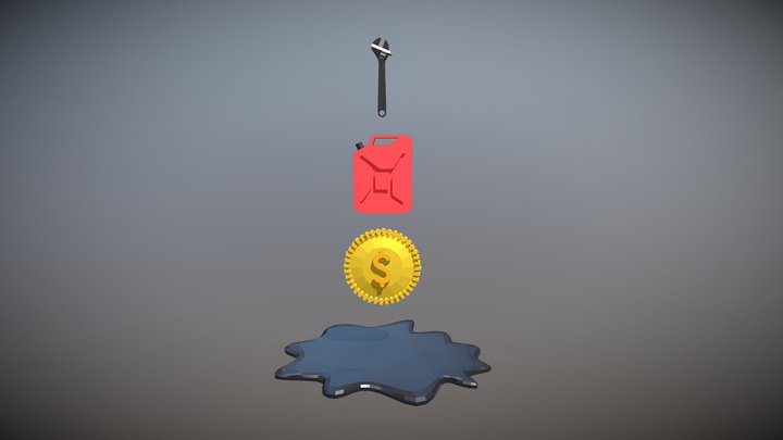 Lowpoly Items: Oil Puddle, Coin, Gas Can, Wrench 3D Model