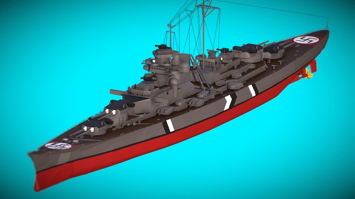 Bismarck Battleship Mod 1940 3D Model