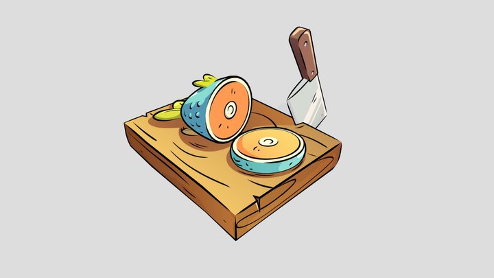 Fish on a Cutting Board [Toon Shaded] 3D Model