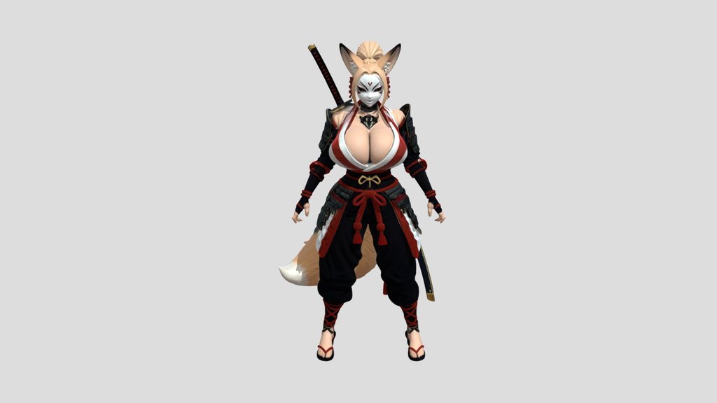 Crimson Masked Kitsune Samurai