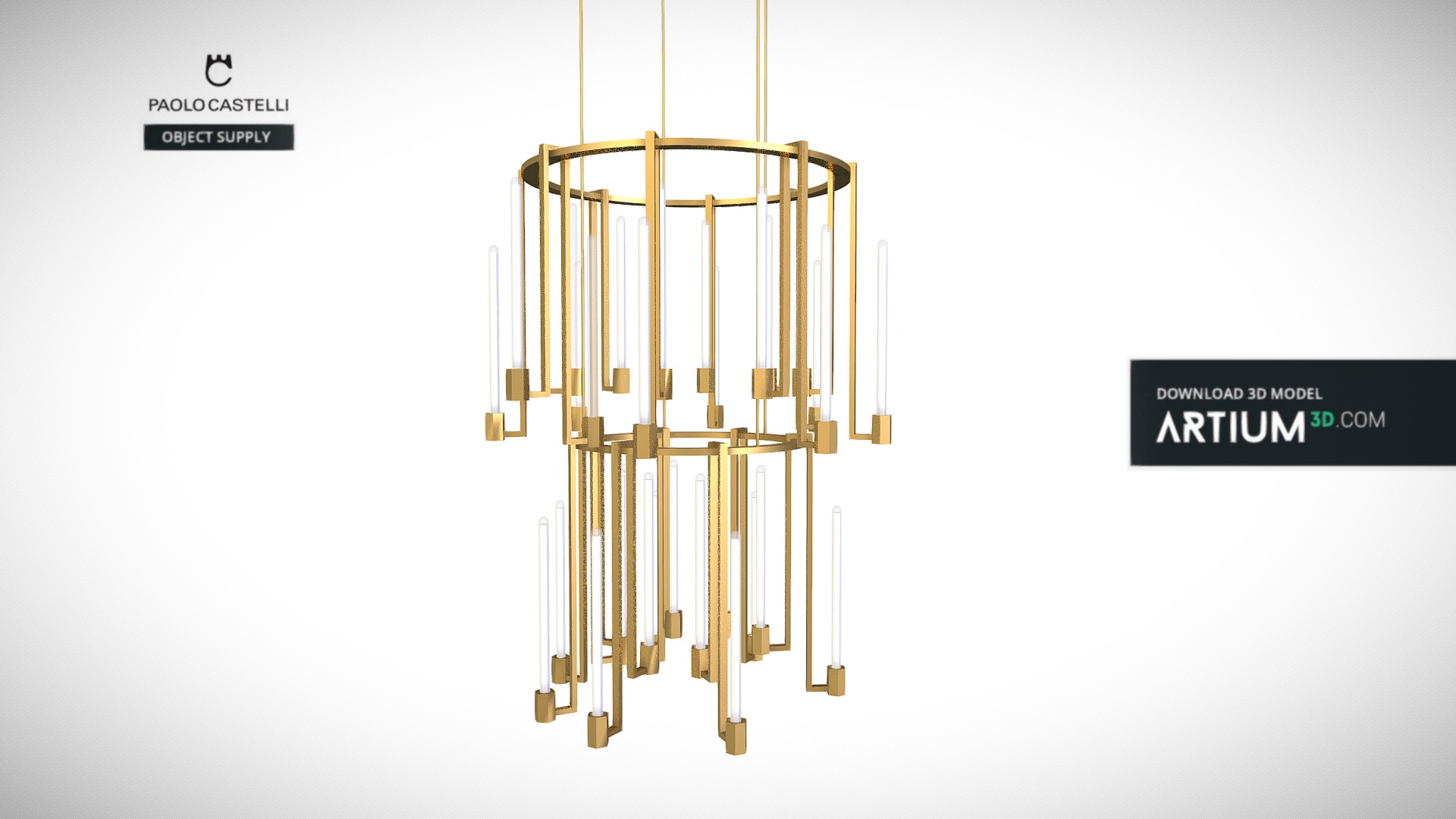 3D model Chandelier Kalí 2 Ring from Paolo Castelli - This is a 3D model of the Chandelier Kalí 2 Ring from Paolo Castelli. The 3D model is about a yellow metal structure.