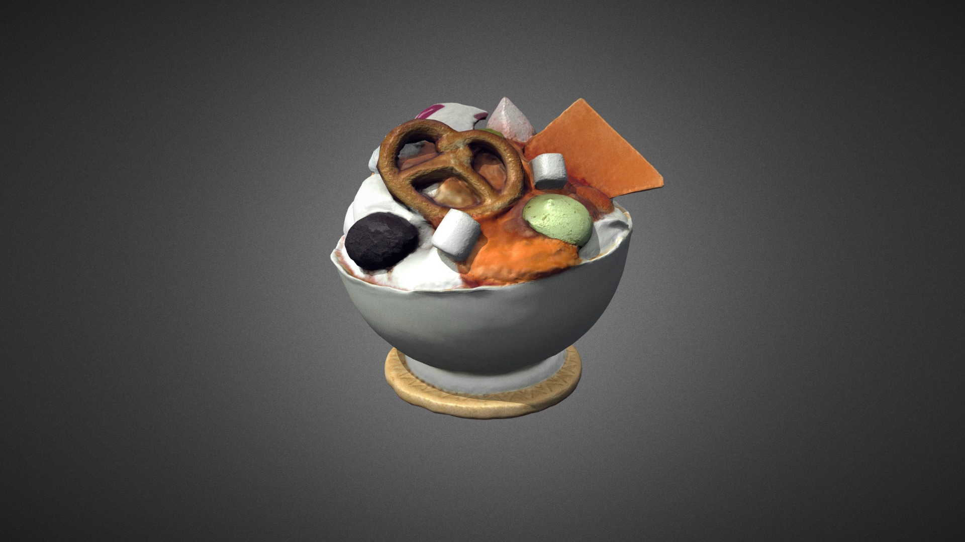 3D model Cake in the cup - This is a 3D model of the Cake in the cup. The 3D model is about a bowl of candy.