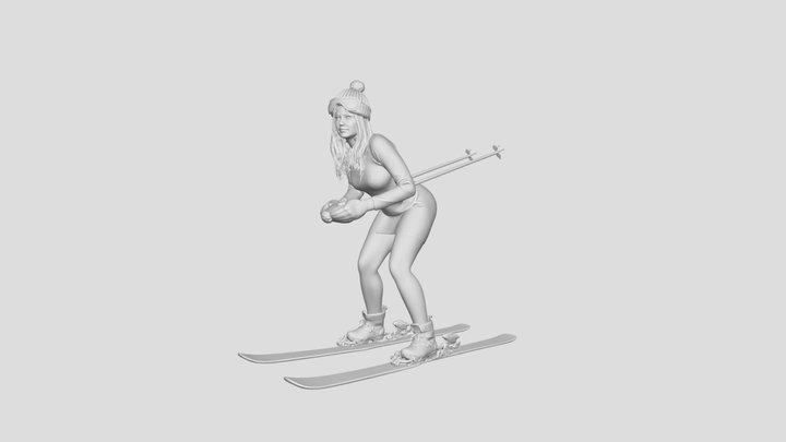 Winter Skier in a Red Skirt