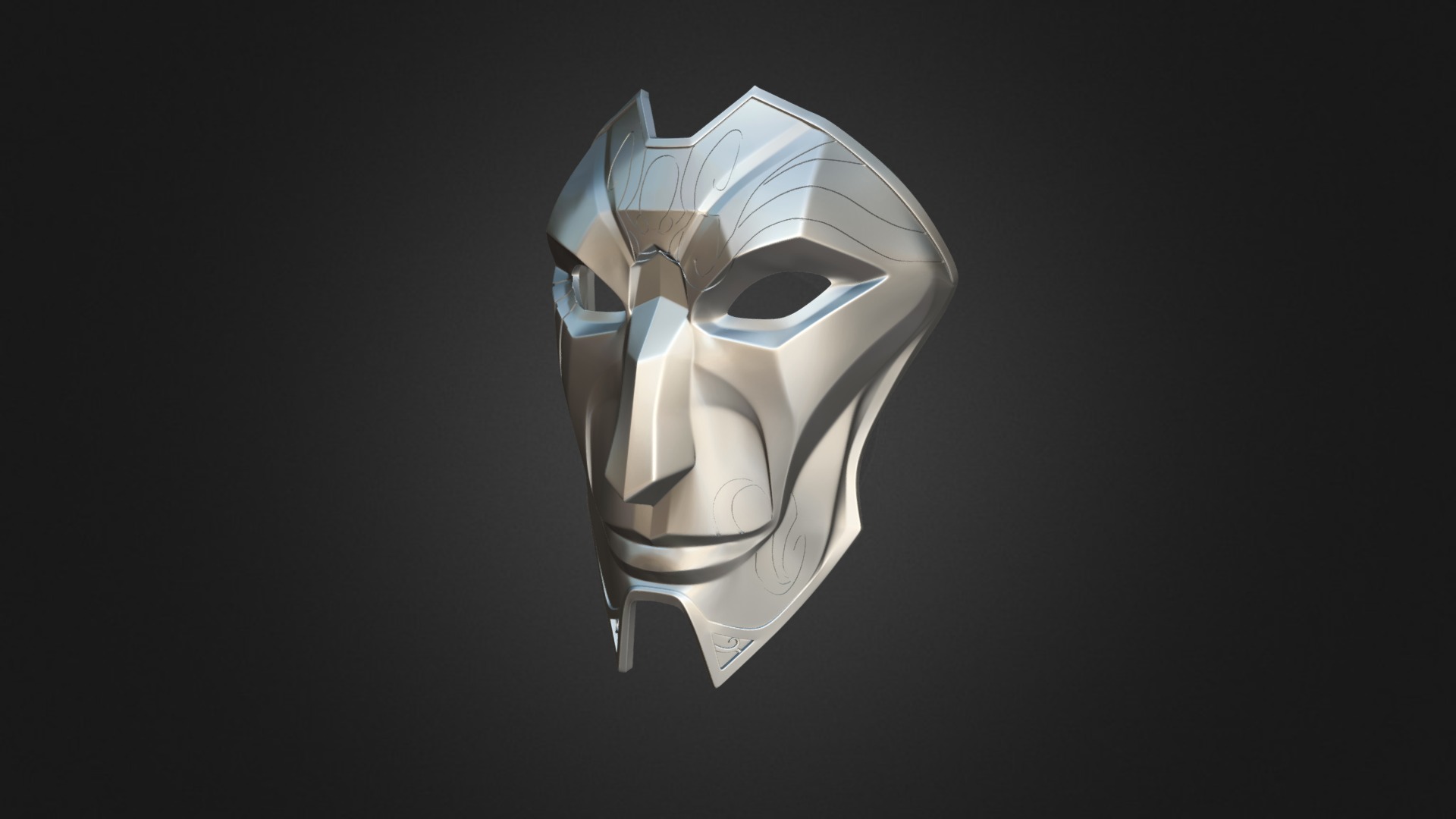 3D model Jhin virtuoso 3d model - This is a 3D model of the Jhin virtuoso 3d model. The 3D model is about a white mask with a black background.