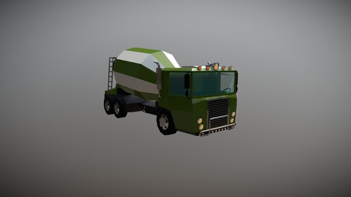 Low Poly Concrete Mixer Truck 3D Model