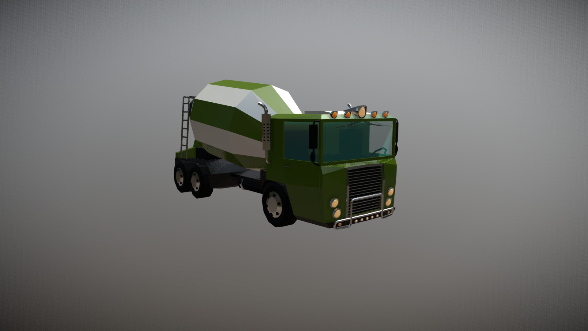 3D model Low Poly Concrete Mixer Truck - This is a 3D model of the Low Poly Concrete Mixer Truck. The 3D model is about a toy truck with a green roof.