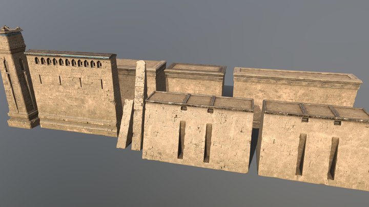 Desert Fortress Walls 3D Model