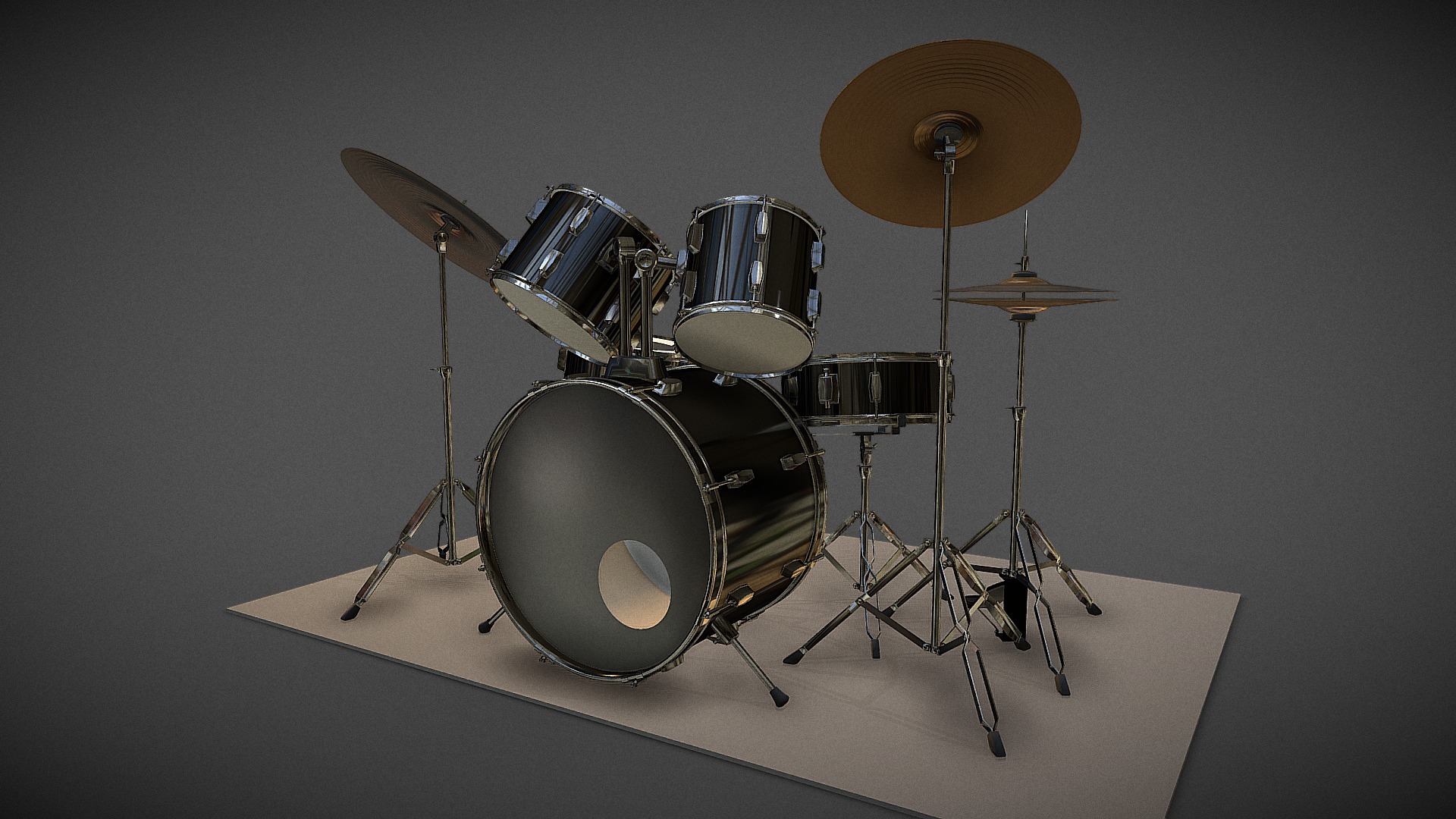 3D model Batería / Drum Set - This is a 3D model of the Batería / Drum Set. The 3D model is about a drum set on a white surface.