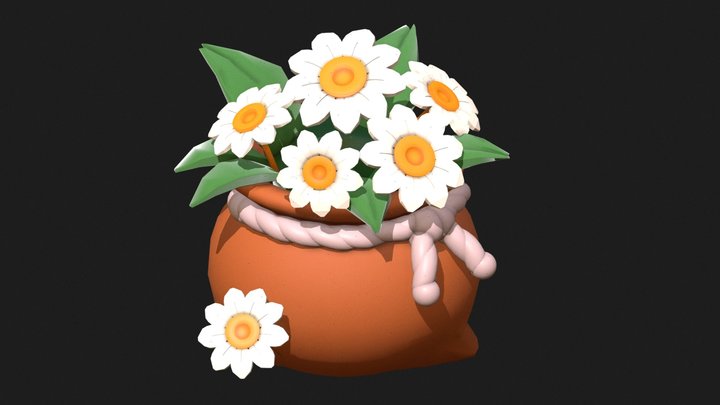 Old Bag with Daisies – Stylized Flower 3D Model 3D Model