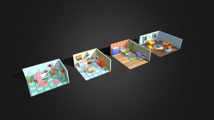 Low Poly Cartoon Interior Set - 3D 3D Model