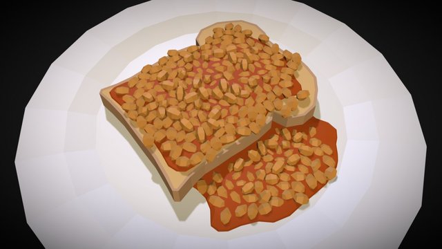 Beans on toast - low poly look 3D Model