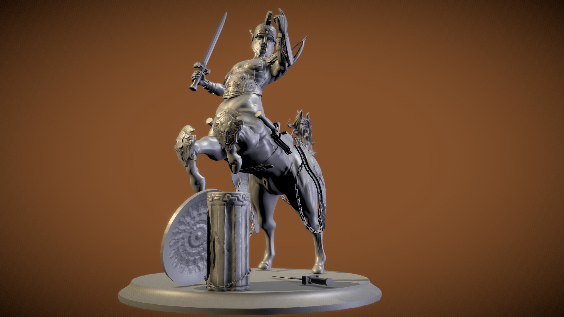 3D model CENTAURO - This is a 3D model of the CENTAURO. The 3D model is about a statue of a person holding a sword.