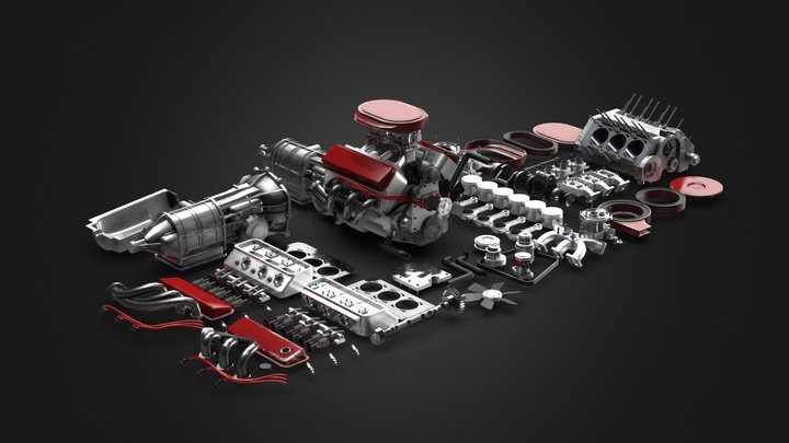 V6 car engine with engine [MoreThem] 3D Model
