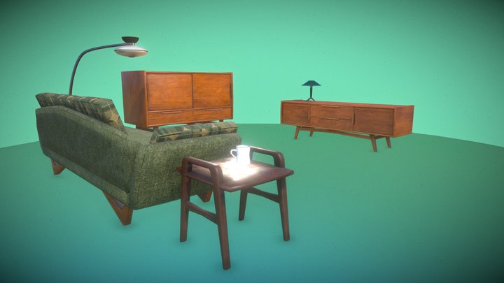 Midcentury Living Room Scene 2 3D Model