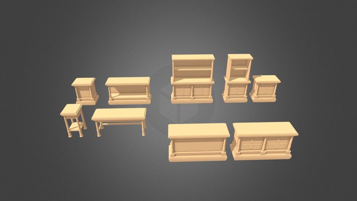 RPG Medieval Furniture Set Low Poly Tables/Shelf 3D Model