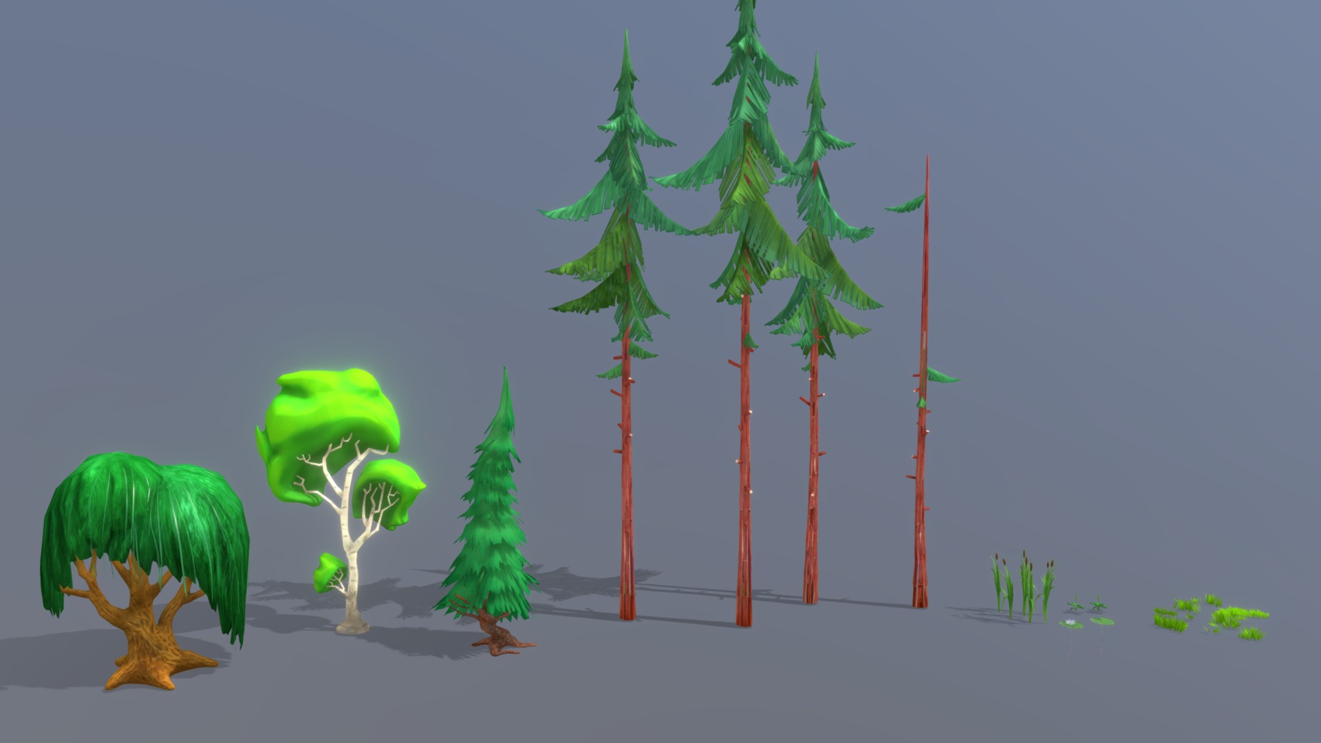 3D model Cartoon Forest Plants - This is a 3D model of the Cartoon Forest Plants. The 3D model is about a group of small trees.