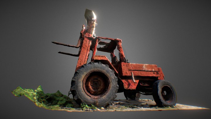 rusty Manitou tractor sitting on the beach 3D Model