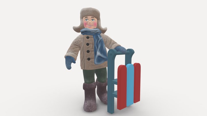 001326 junior kid with sled 3D Model