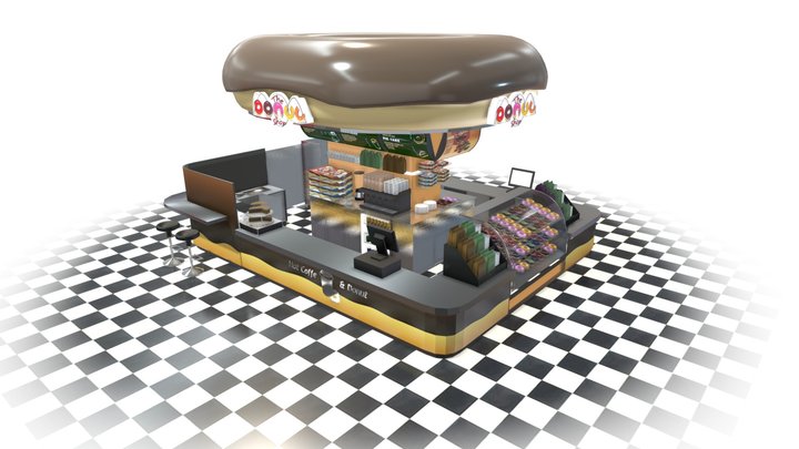 Coffee Shop Kiosk Shape like a Donut 3D Model