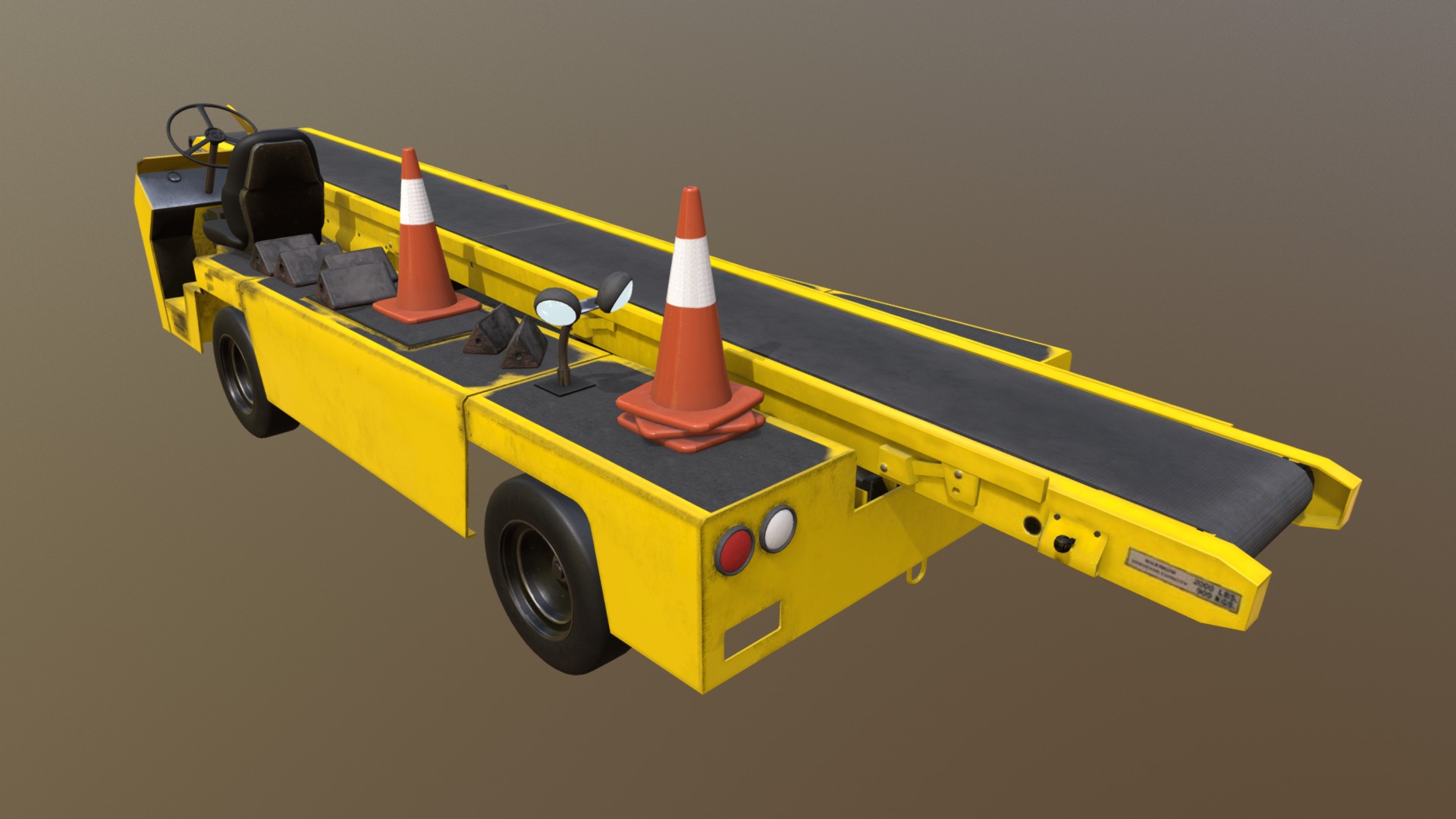 3D model TUG 660 Belt Loader GSE Aircraft Vehicle - This is a 3D model of the TUG 660 Belt Loader GSE Aircraft Vehicle. The 3D model is about a yellow forklift with a cone.