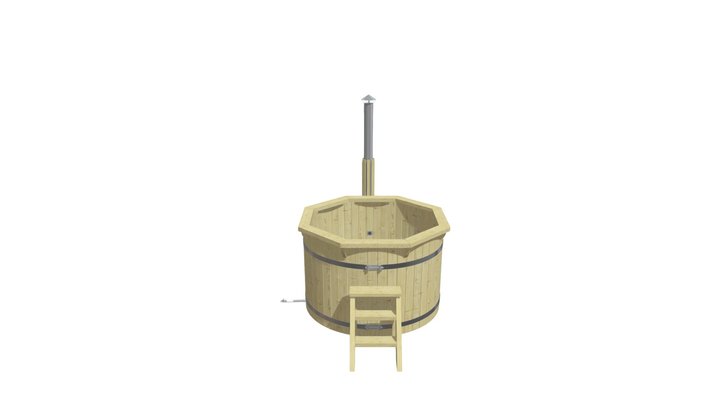 Wooden Hot Tub (1.5m) with external heater 3D Model