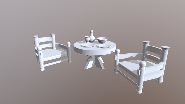 basic table and chairs (untextured) 3D Model