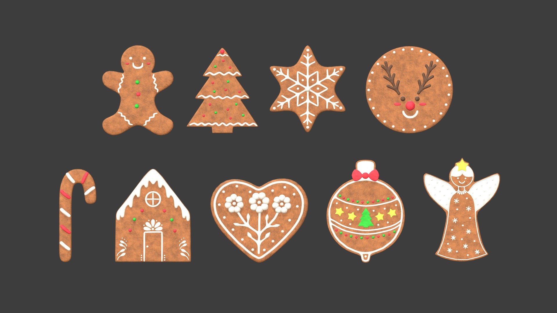 Gingerbread Christmas Cookies Set 1 - Buy Royalty Free 3D model by ...